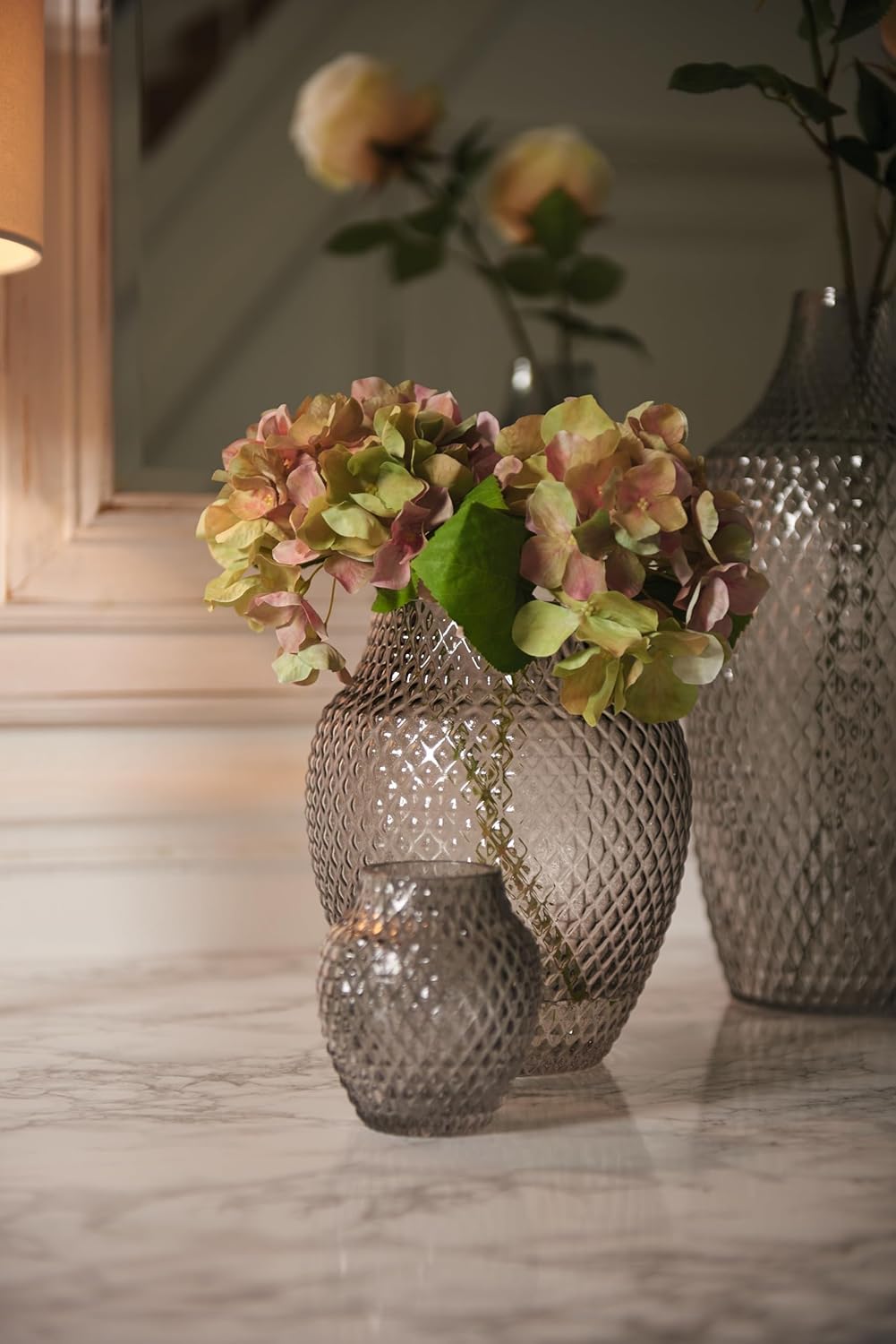 Leonardo Poesia 018673 Table Vase, Handmade Decorative Vase in Grey, Bulbous Flower Vase, Glass Candle Holder, Large Lantern, 22.5 cm High