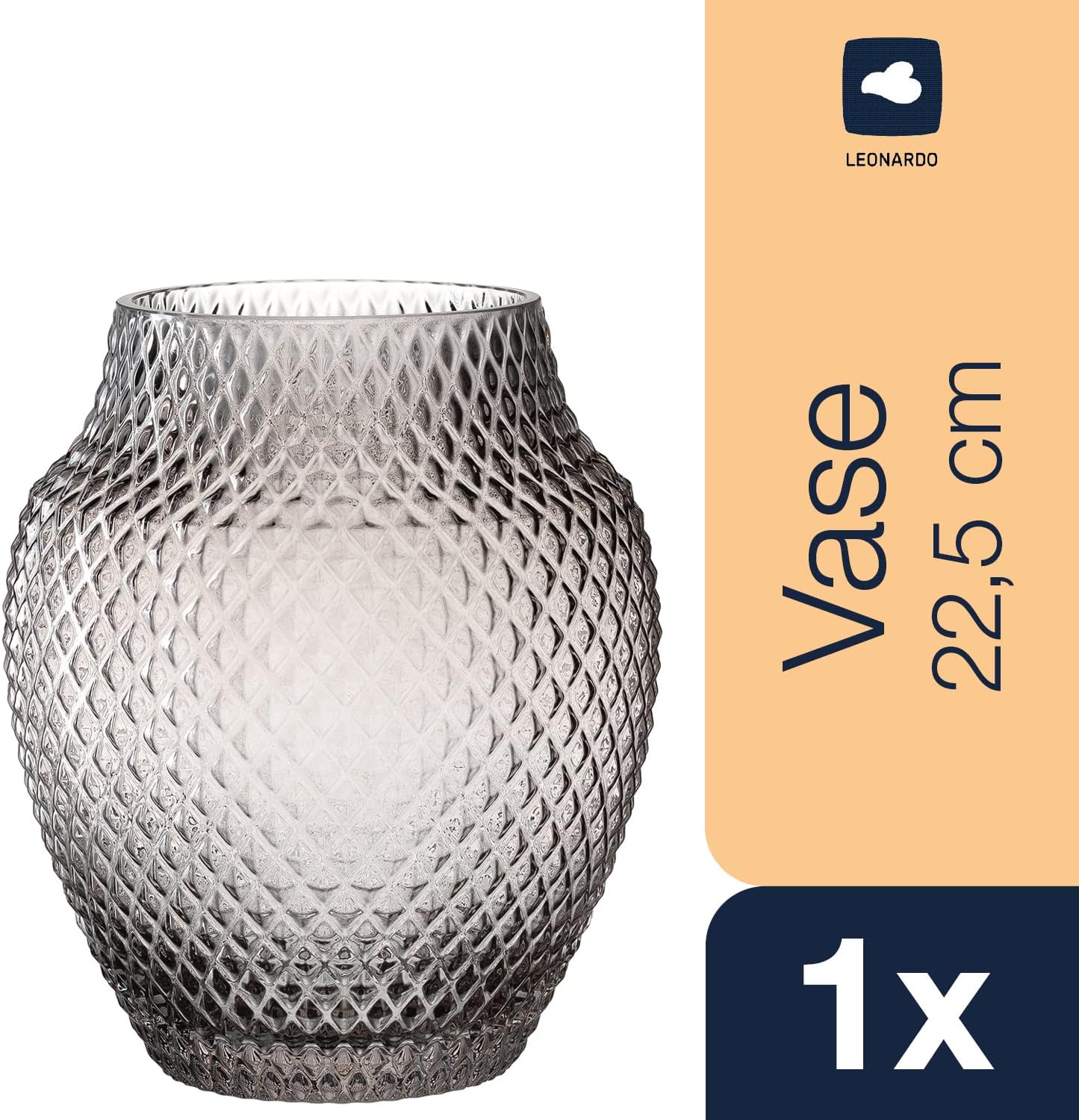 Leonardo Poesia 018673 Table Vase, Handmade Decorative Vase in Grey, Bulbous Flower Vase, Glass Candle Holder, Large Lantern, 22.5 cm High