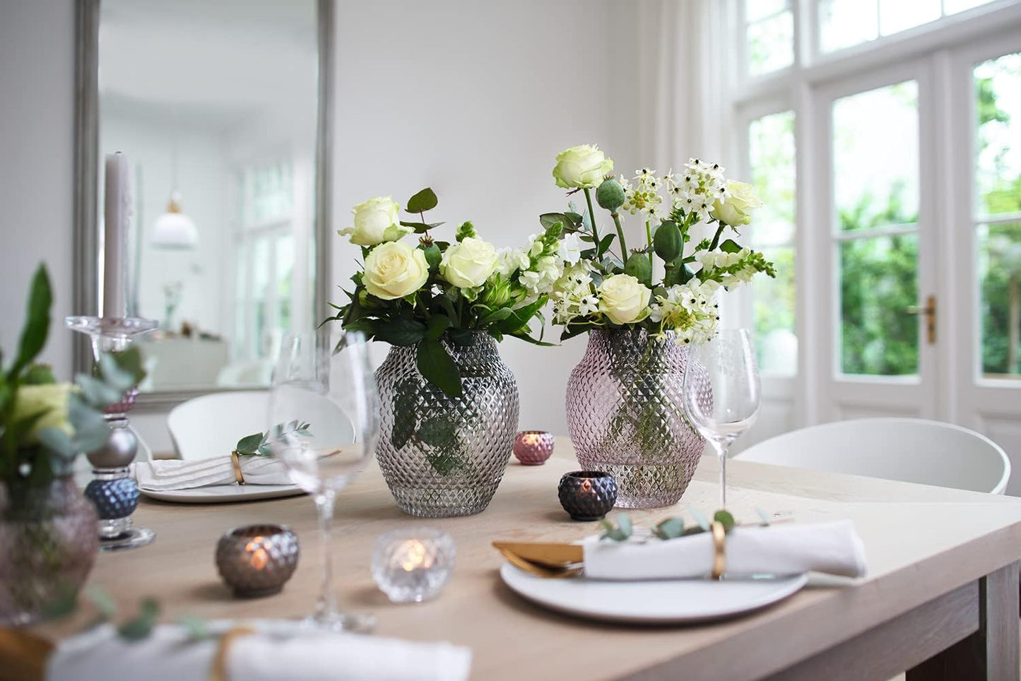 Leonardo Poesia 018673 Table Vase, Handmade Decorative Vase in Grey, Bulbous Flower Vase, Glass Candle Holder, Large Lantern, 22.5 cm High