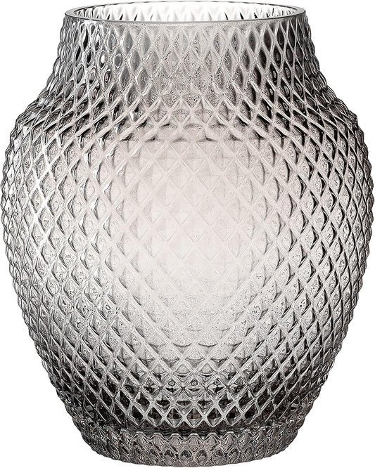 Leonardo Poesia 018673 Table Vase, Handmade Decorative Vase in Grey, Bulbous Flower Vase, Glass Candle Holder, Large Lantern, 22.5 cm High